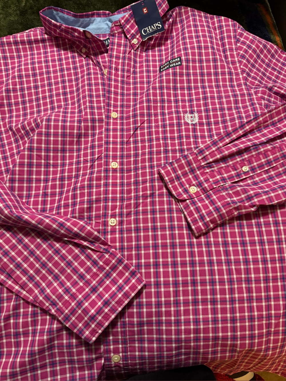 Chaps Men's Pink Plaid Button-Down Shirt